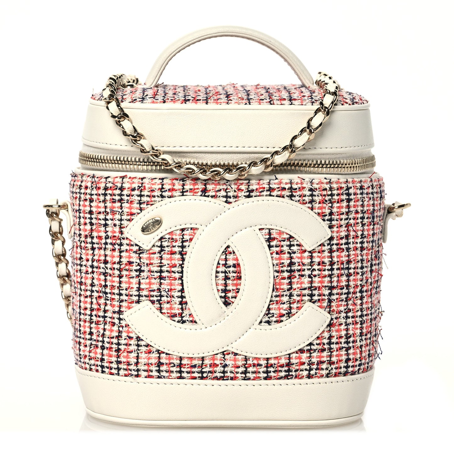 Tweed Lambskin Timeless Vanity Cosmetic Case White