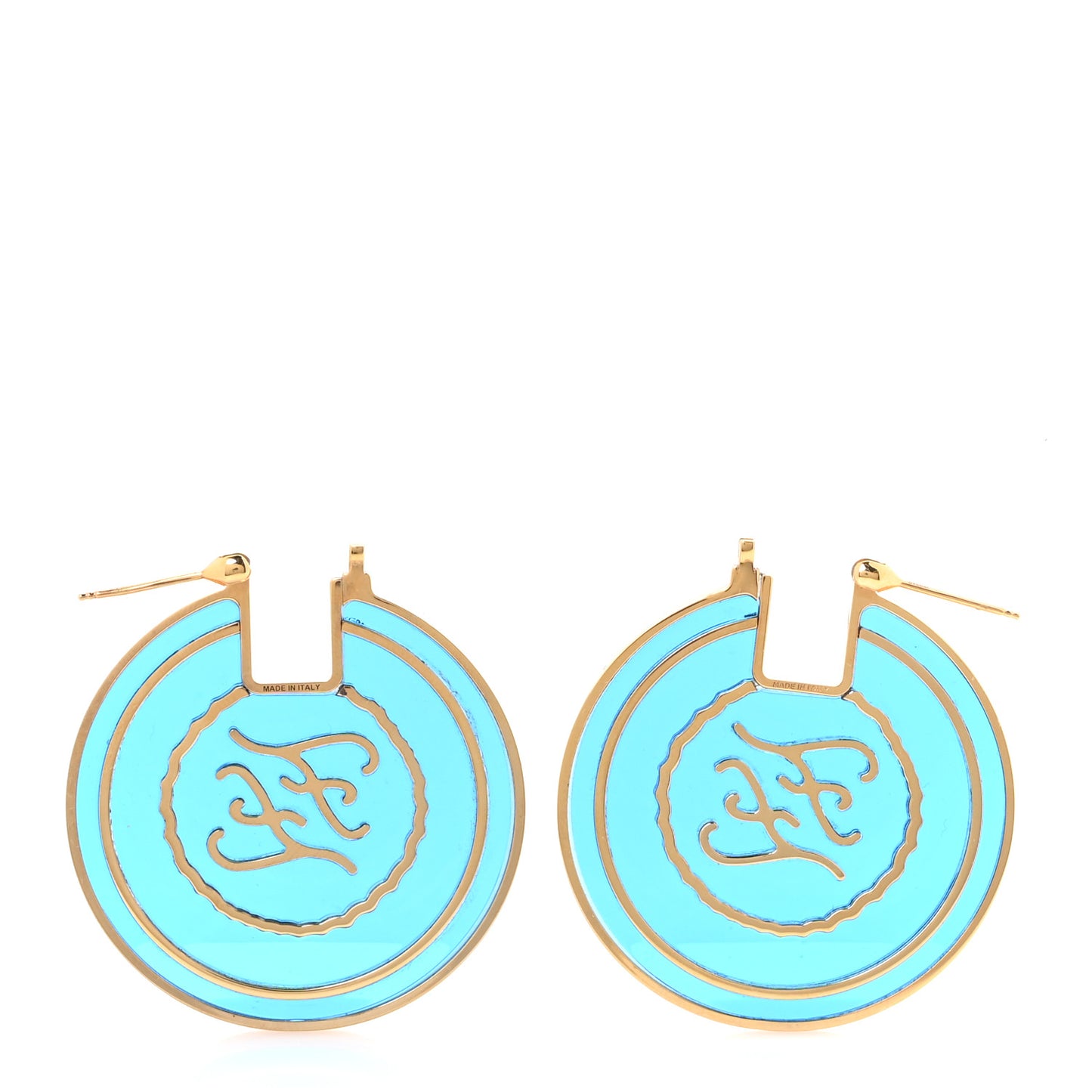 Metal Enamel Karligraphy Round Earrings Blu Royal Oro Soft