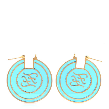 Fendi Metal Enamel Karligraphy Round Earrings Blu Royal Oro Soft 3 of 5