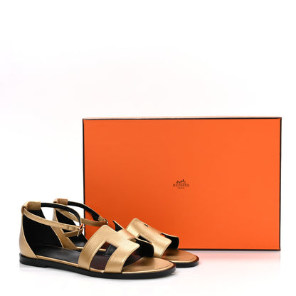 Hermes Metallic Chevre Chamkilight Santorini Sandals 36 Dore 10 of 10