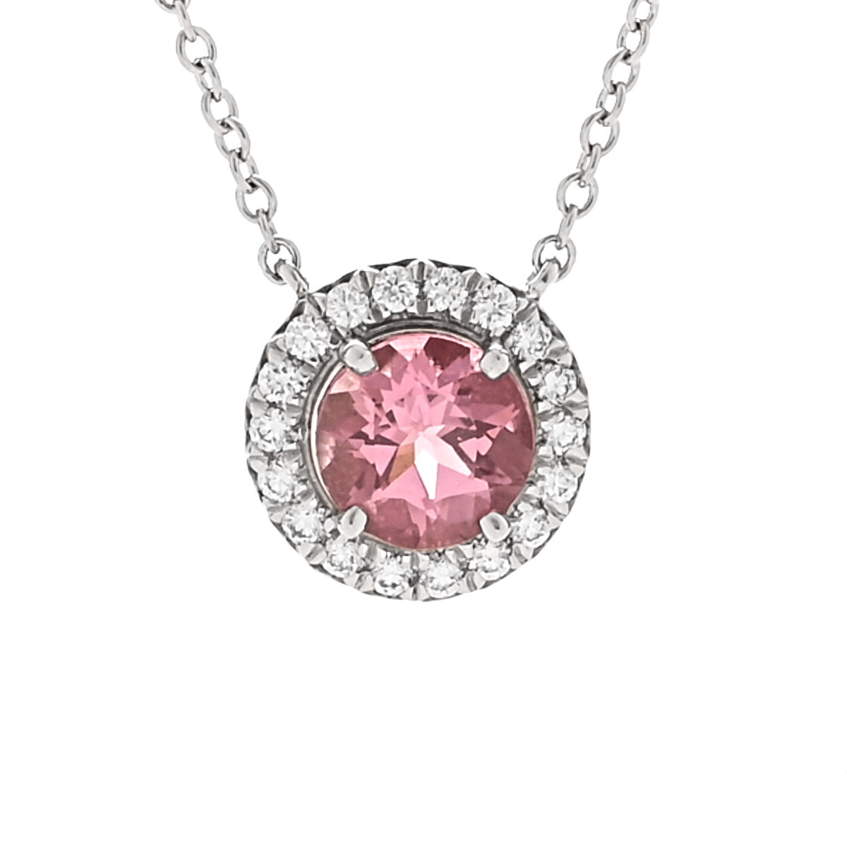 Platinum Diamond Pink Tourmaline Soleste Pendant Necklace