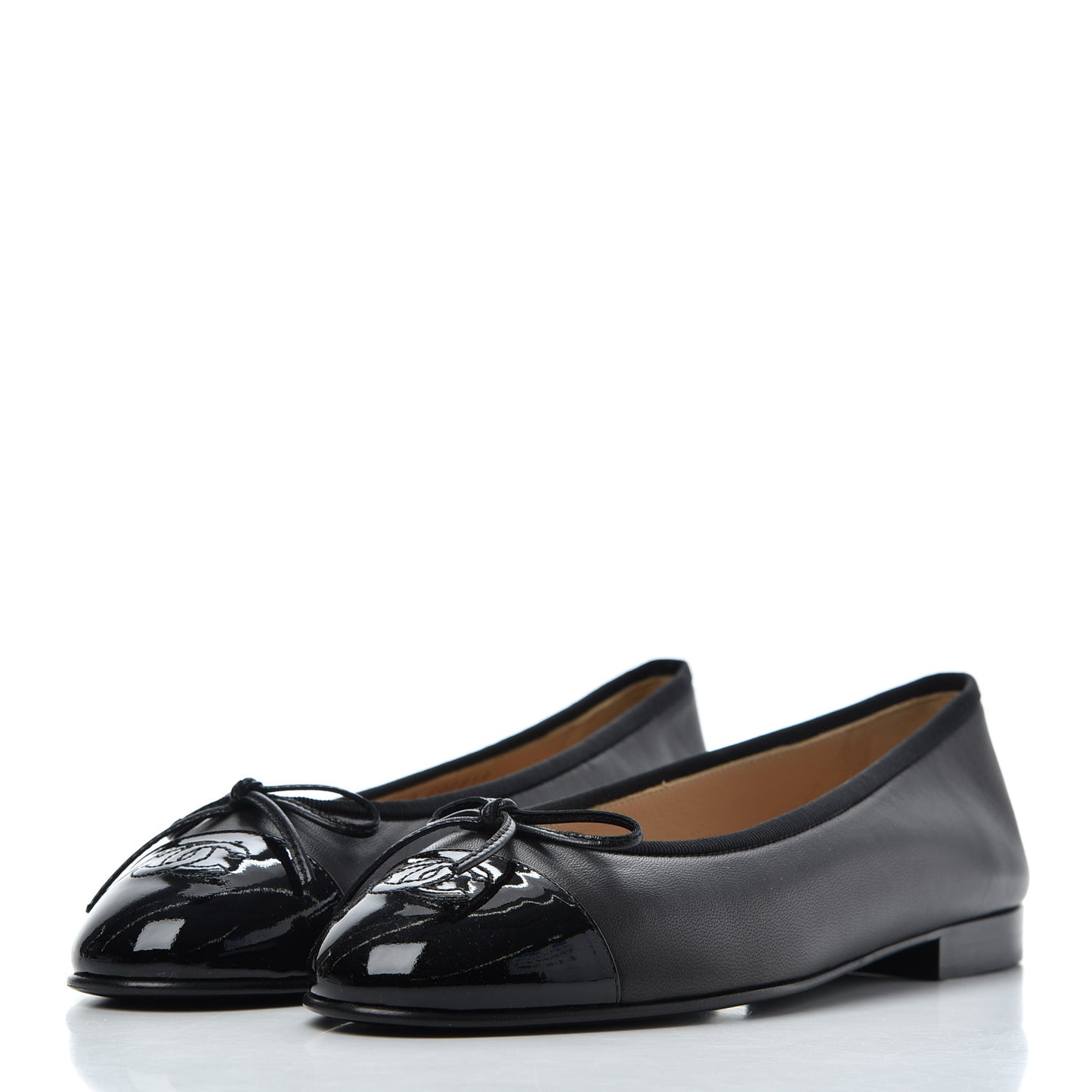 Lambskin Patent Calfskin CC Cap Toe Ballerina Flats 39 Black