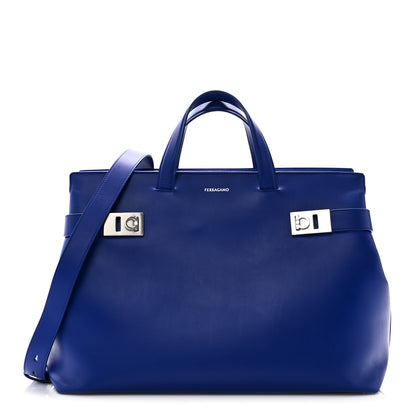 Salvatore Ferragamo Calfskin Calfskin XL Gancini Buckles Tote Bag Blue 1 of 10