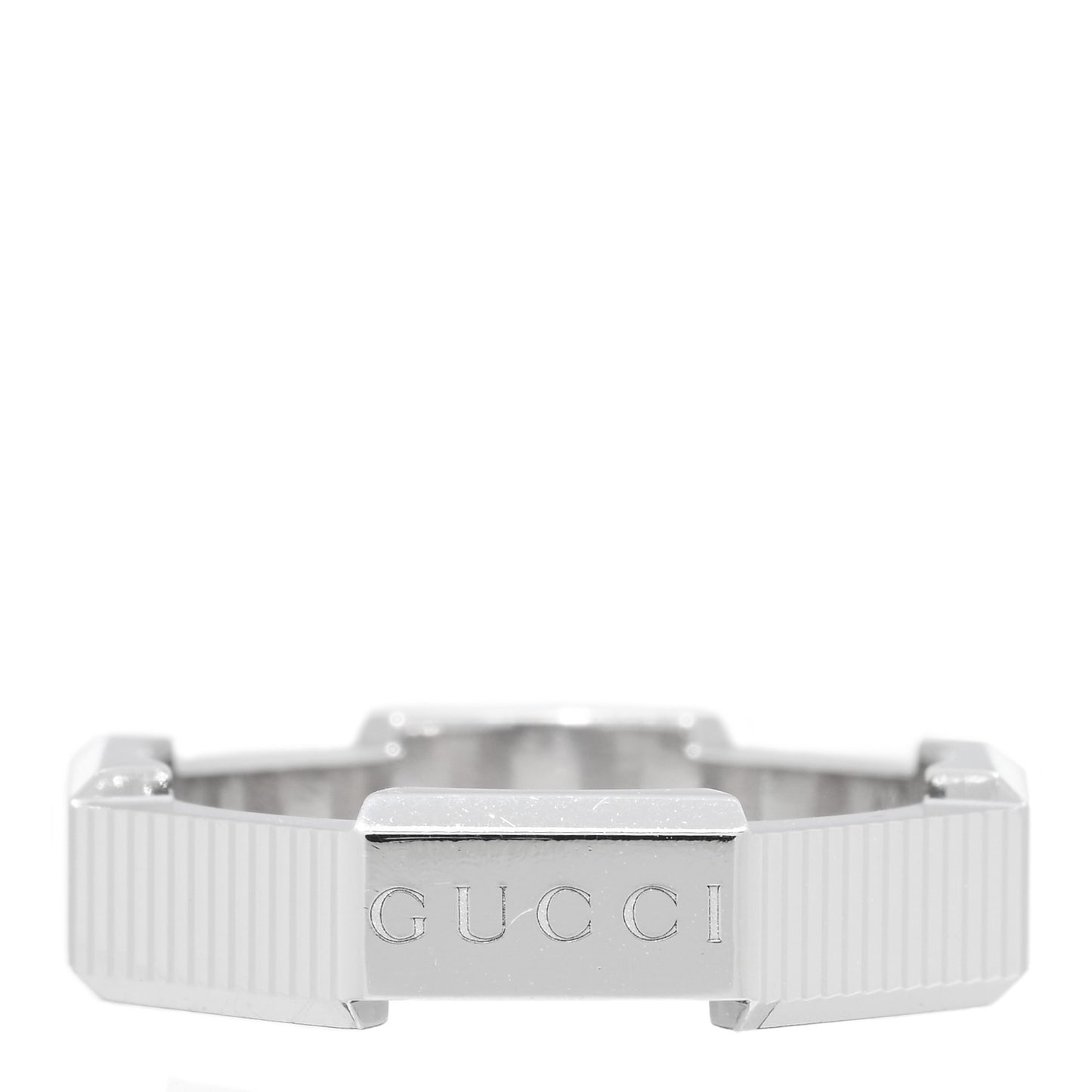 18K White Gold 5mm Link To Love Striped Ring 53 6.25