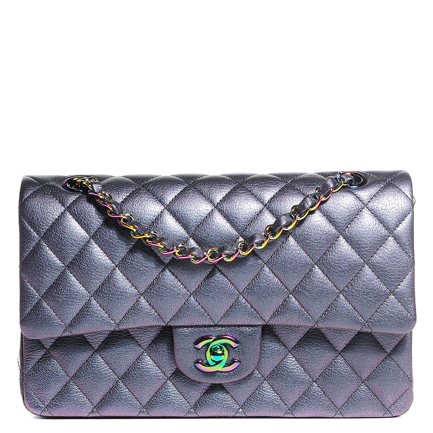 Iridescent Goatskin Quilted Medium Flap Purple