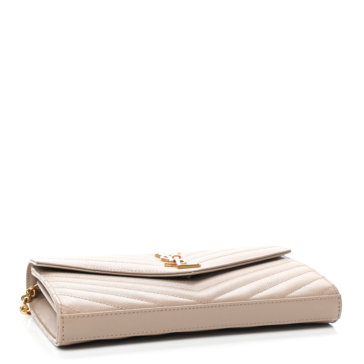 Saint Laurent Grain De Poudre Matelasse Chevron Monogram Chain Wallet Nude Powder 4 of 8