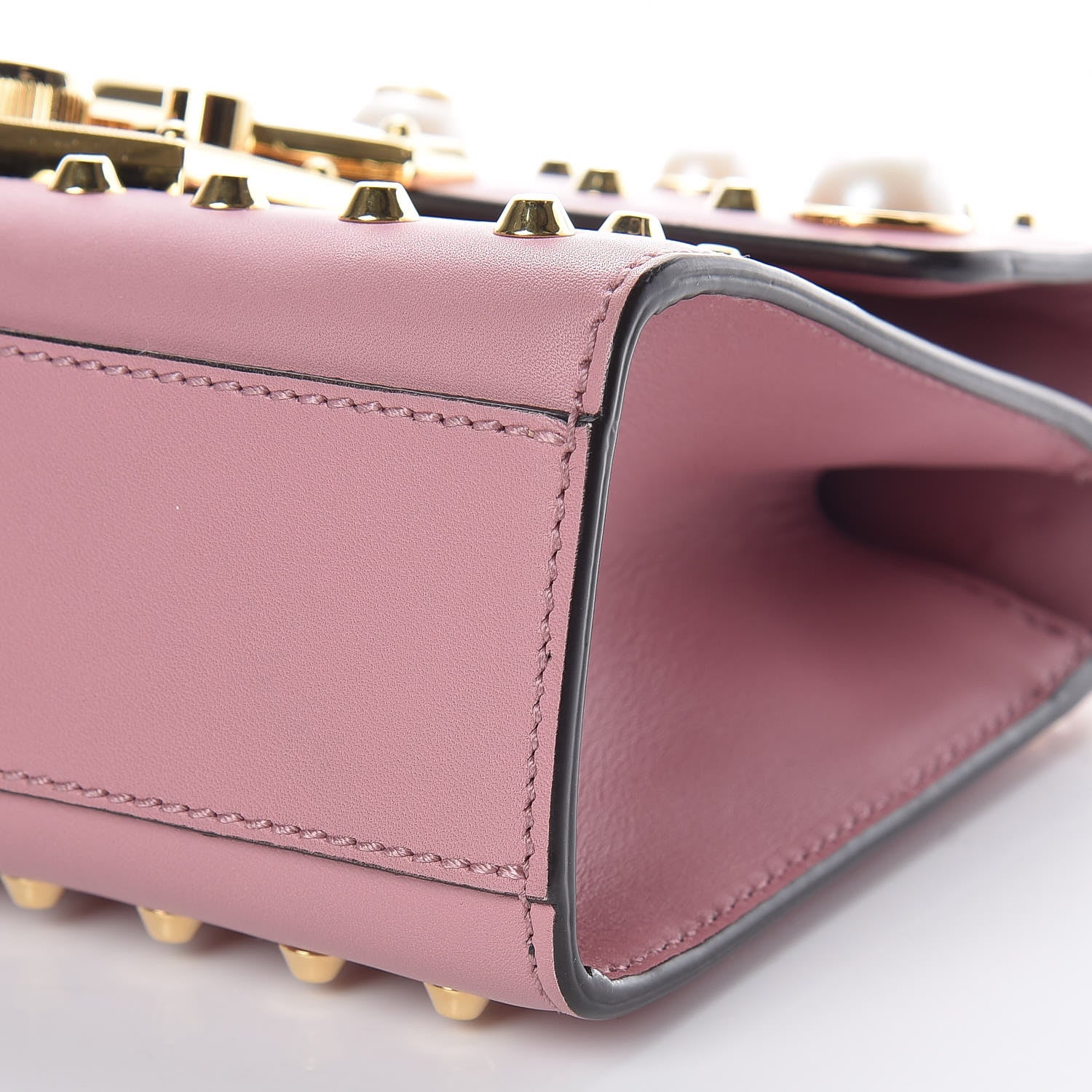 Gucci Calfskin Studded Small Padlock Shoulder Bag Carmine Rose 10 of 11