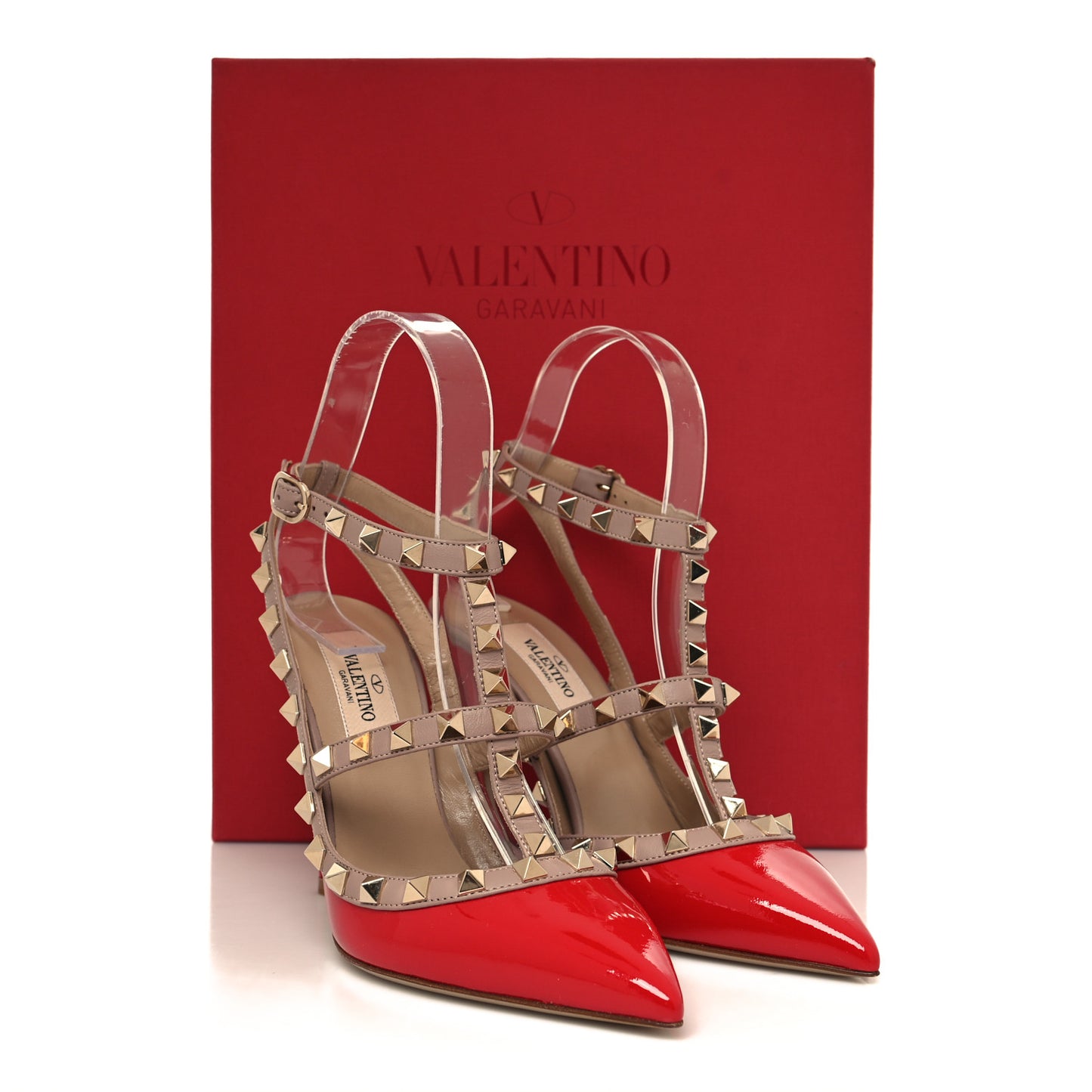 Patent Nappa Rockstud Ankle Strap 100mm Pumps 35 Rouge Pur Poudre