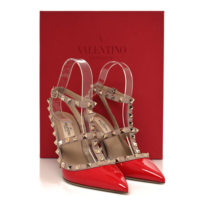 Valentino Garavani Patent Nappa Rockstud Ankle Strap 100mm Pumps 35 Rouge Pur Poudre 9 of 9
