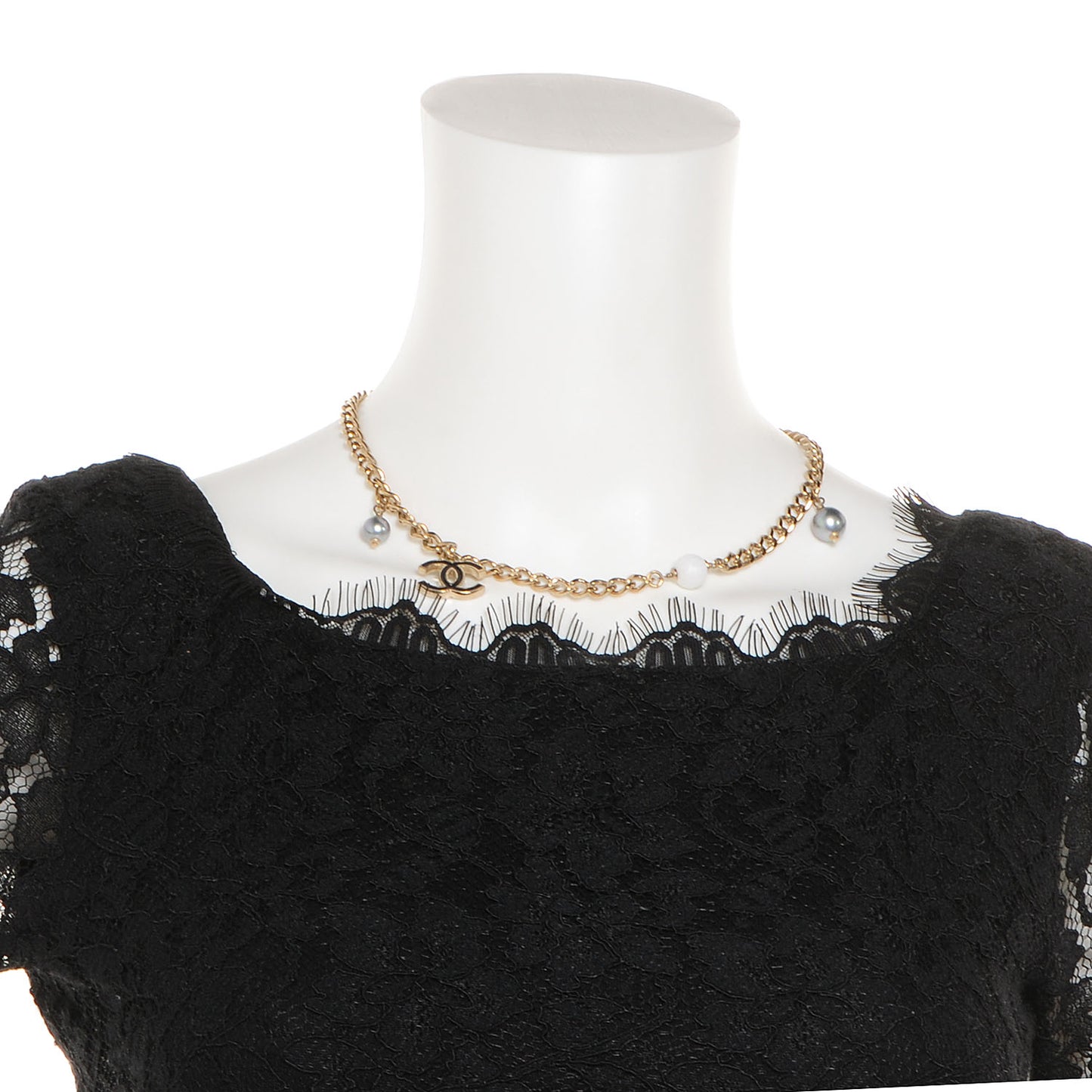 Pearl Enamel CC Chain Necklace Gold