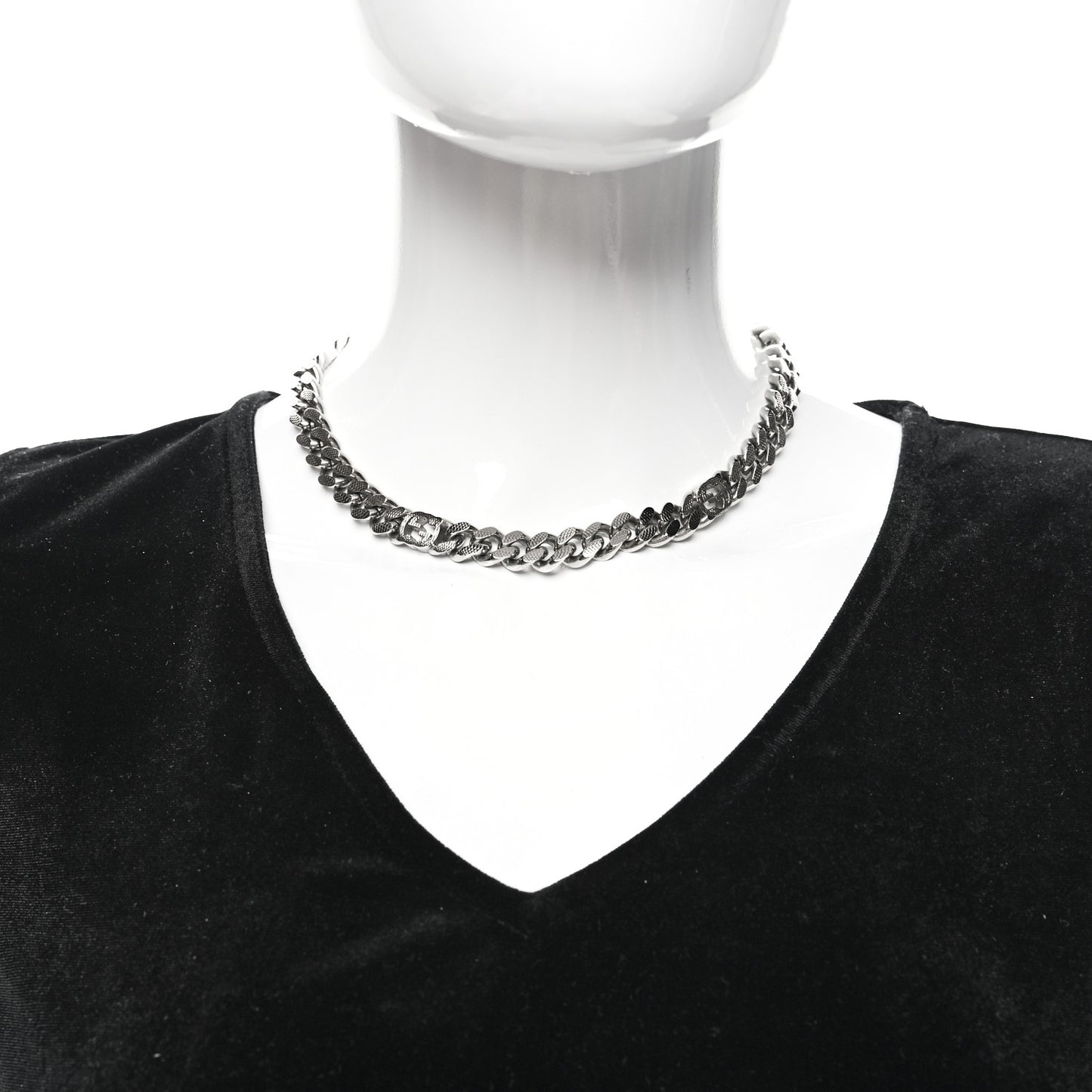 Palladium Interlocking G Gurmette Chain Necklace Silver
