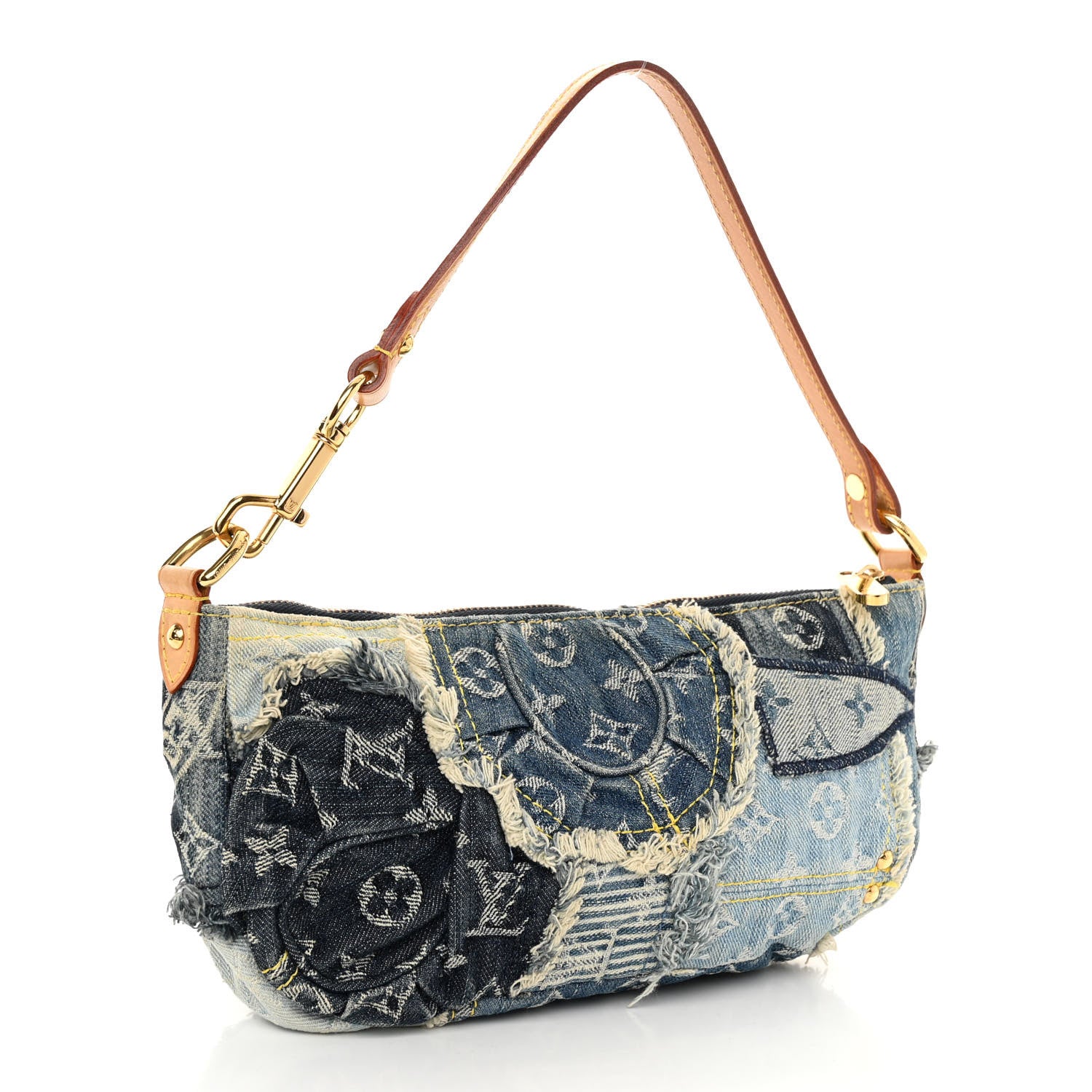 Louis Vuitton LOUIS VUITTON Monogram Denim Patchwork Pouchy Blue 3 of 9
