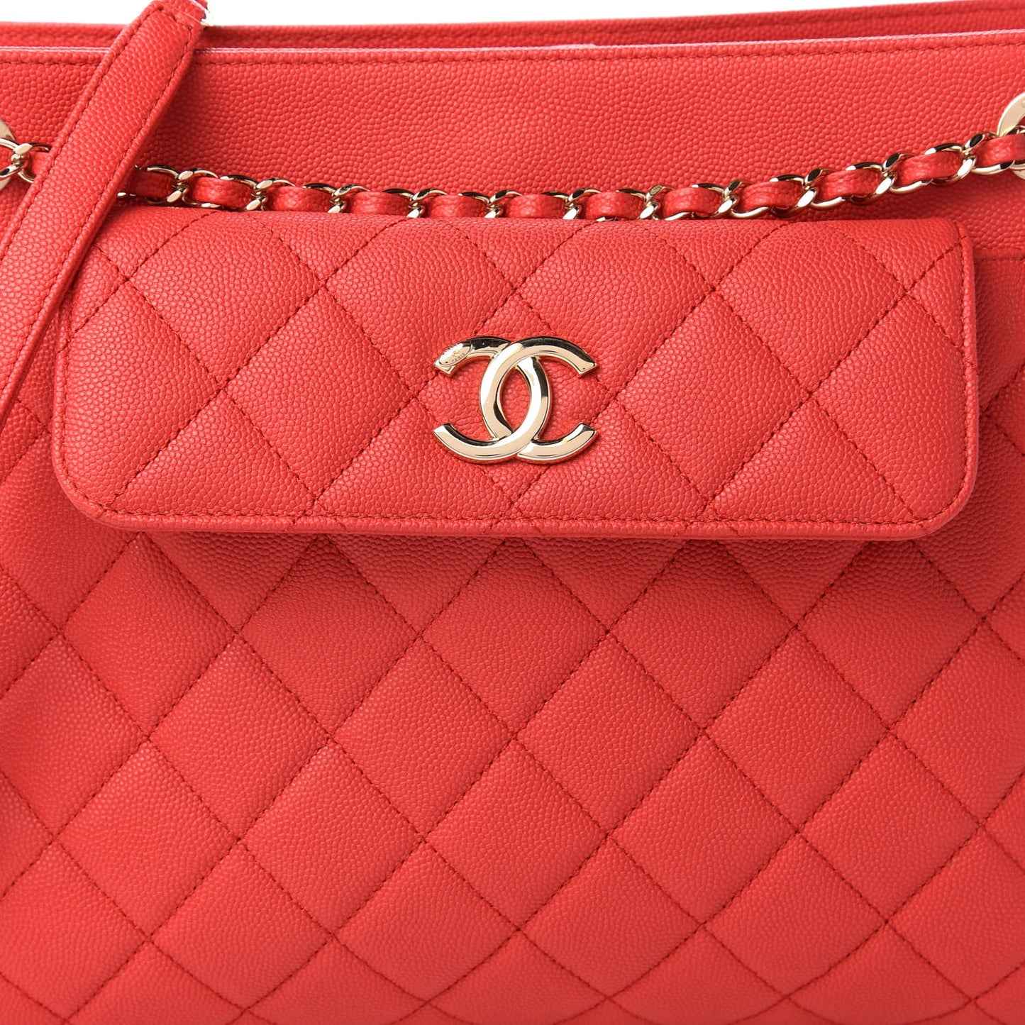 Caviar Quilted In Out Flap Shopping Tote Red