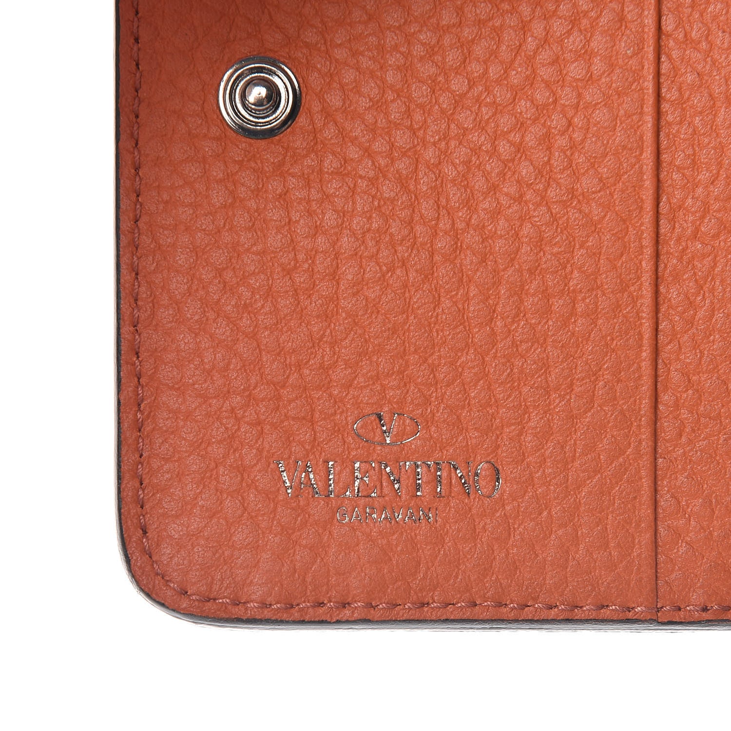 Valentino Garavani Pebbled Calfskin Rockstud Compact Zip Around Wallet Orange 7 of 9