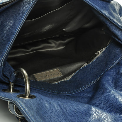 Chanel Glazed Caviar Flap Hobo Dark Blue 5 of 7