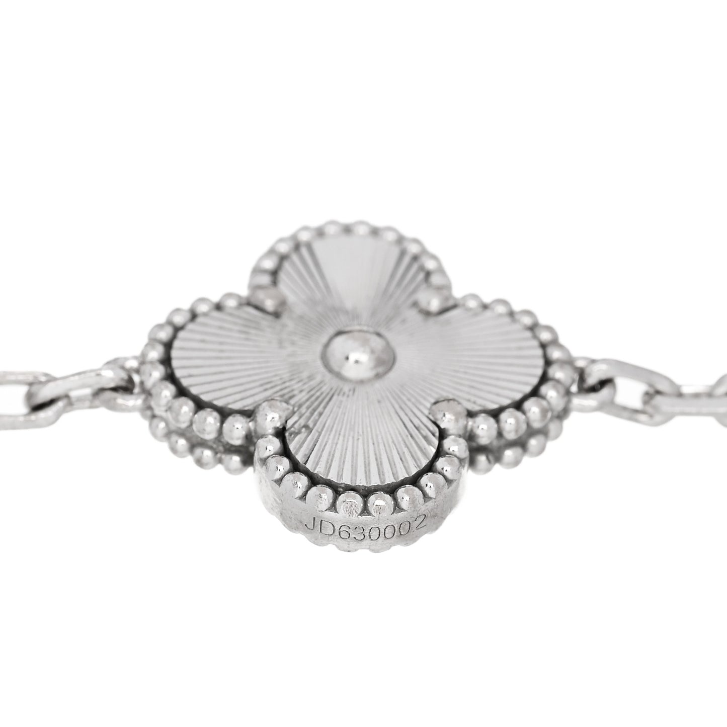 18K White Gold 5 Motifs Guilloche Vintage Alhambra Bracelet