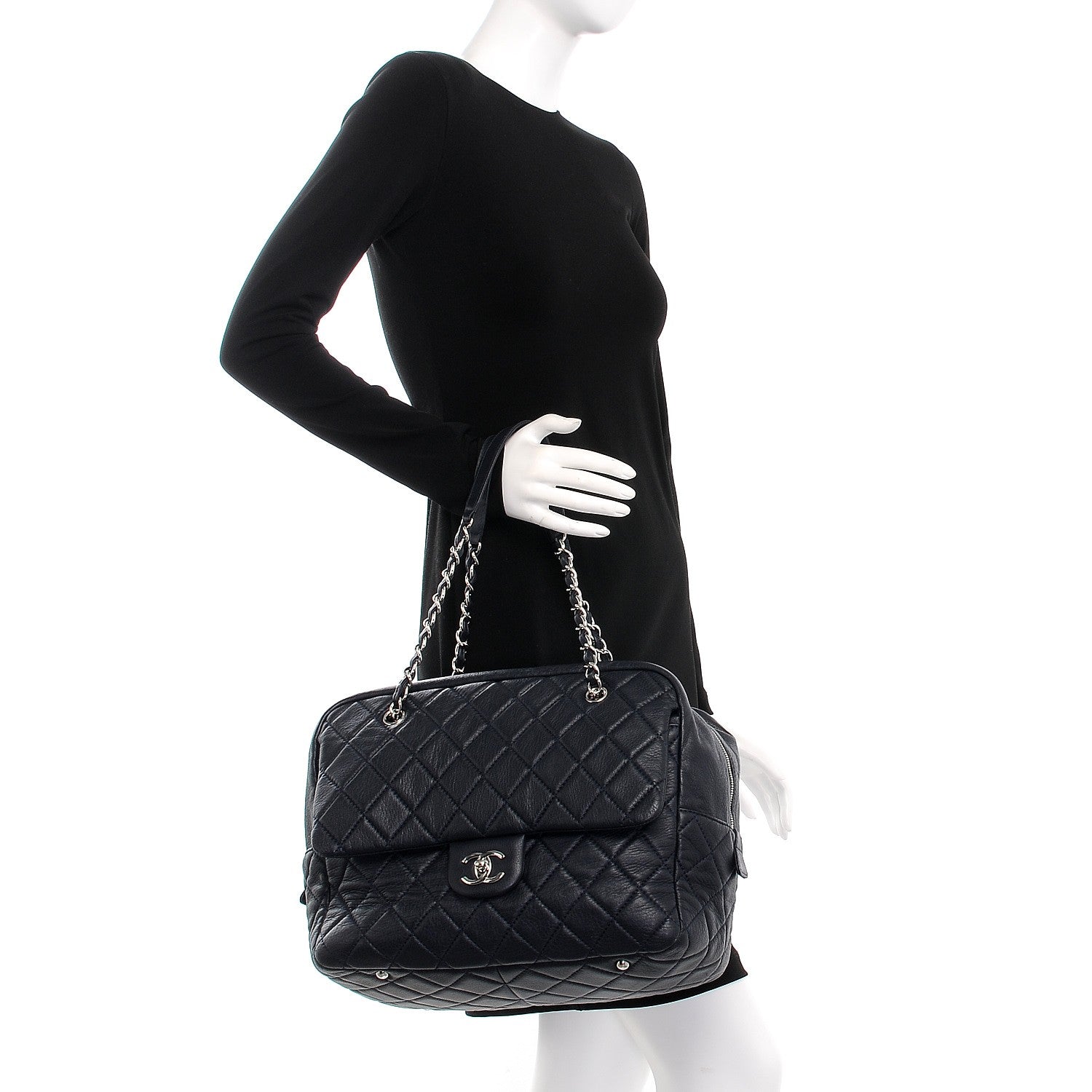 Chanel Washed Lambskin Quilted Travel Flap Tote Navy 2 of 8