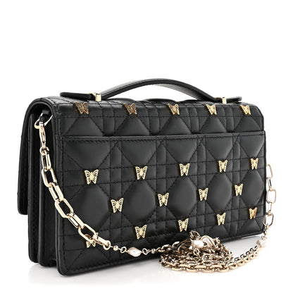 Christian Dior Lambskin Cannage Butterfly Studs Miss Dior Pouch Black 3 of 14