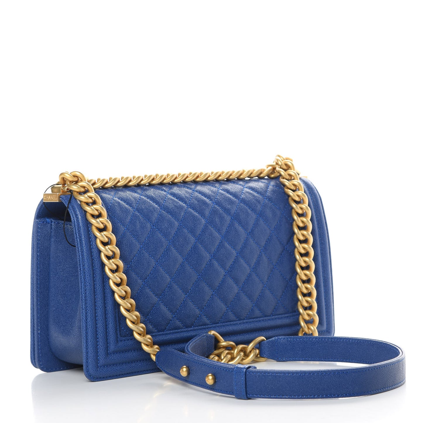 Caviar Quilted Medium Boy Flap Dark Blue