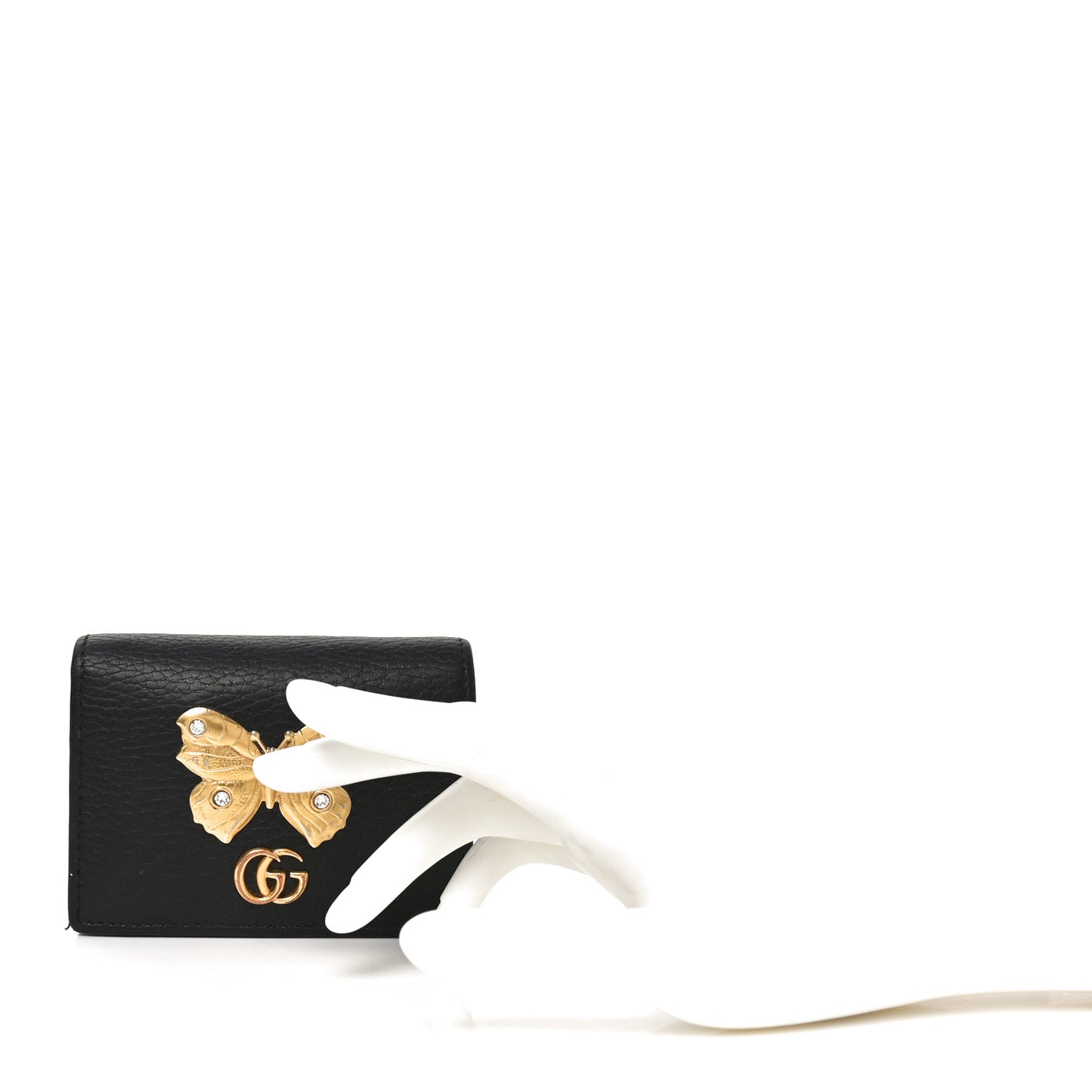 Pebbled Calfskin Butterfly Card Case Black