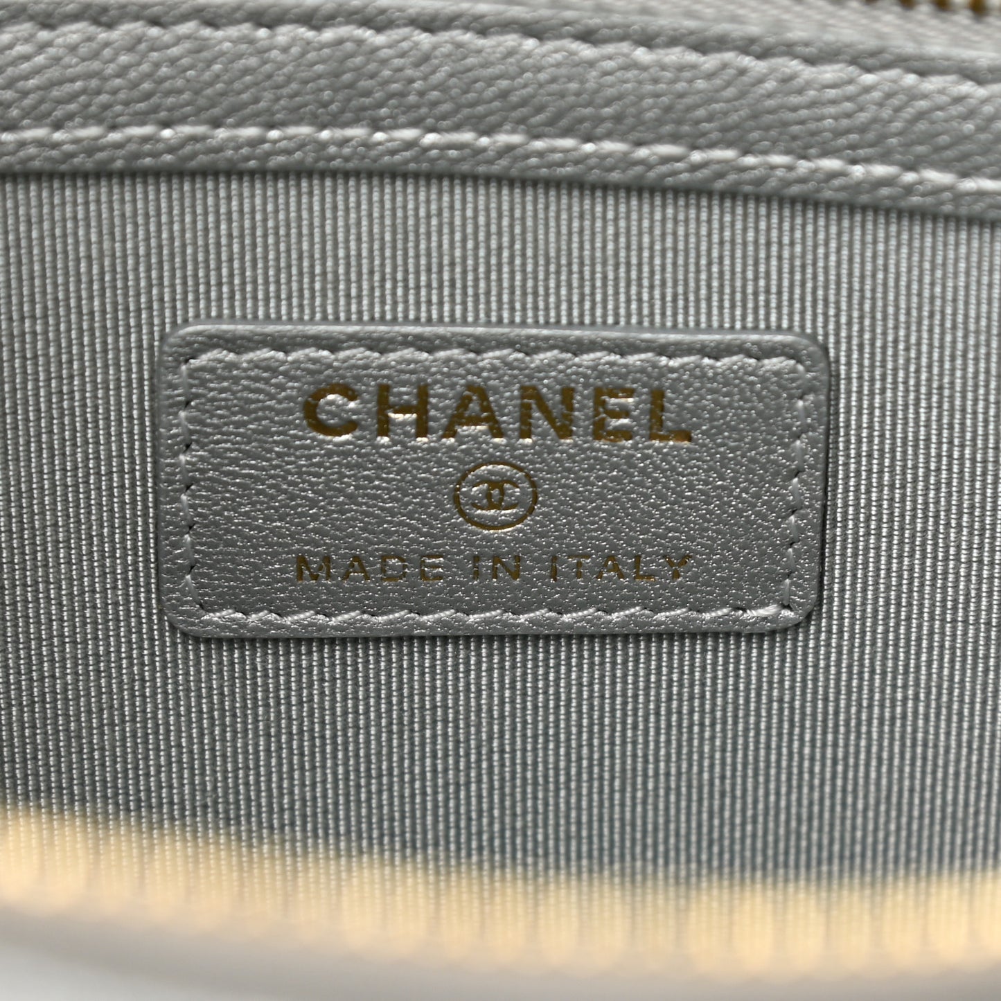 Metallic Lambskin Quilted Chanel 19 Pouch Silver