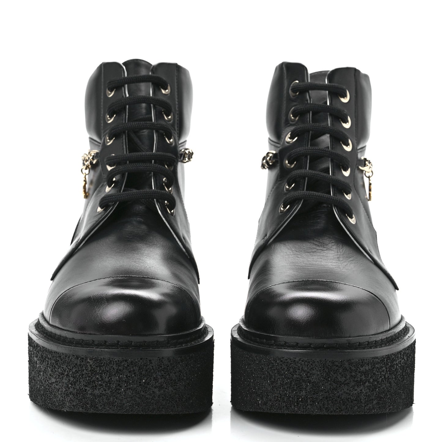 Calfskin Shiny Calfskin Chain Lace Up CC Short Boots 36.5 Black