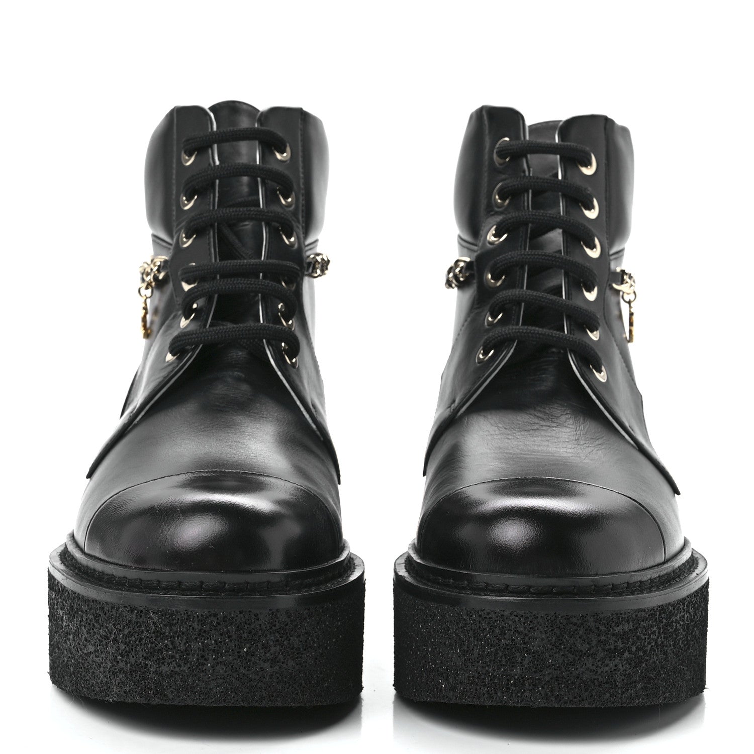 Chanel Calfskin Shiny Calfskin Chain Lace Up CC Short Boots 36.5 Black 2 of 9