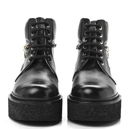 Chanel Calfskin Shiny Calfskin Chain Lace Up CC Short Boots 36.5 Black 2 of 9