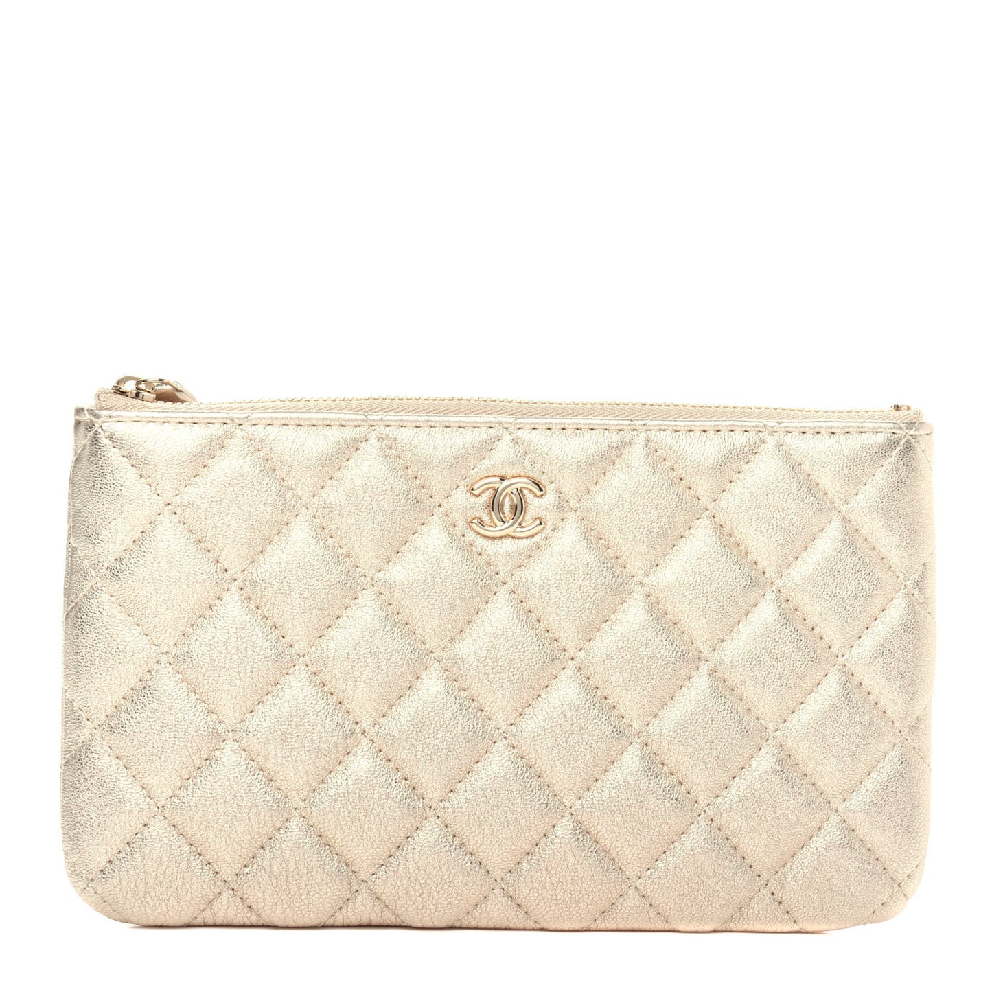 Metallic Lambskin Quilted Cosmetic Case Gold