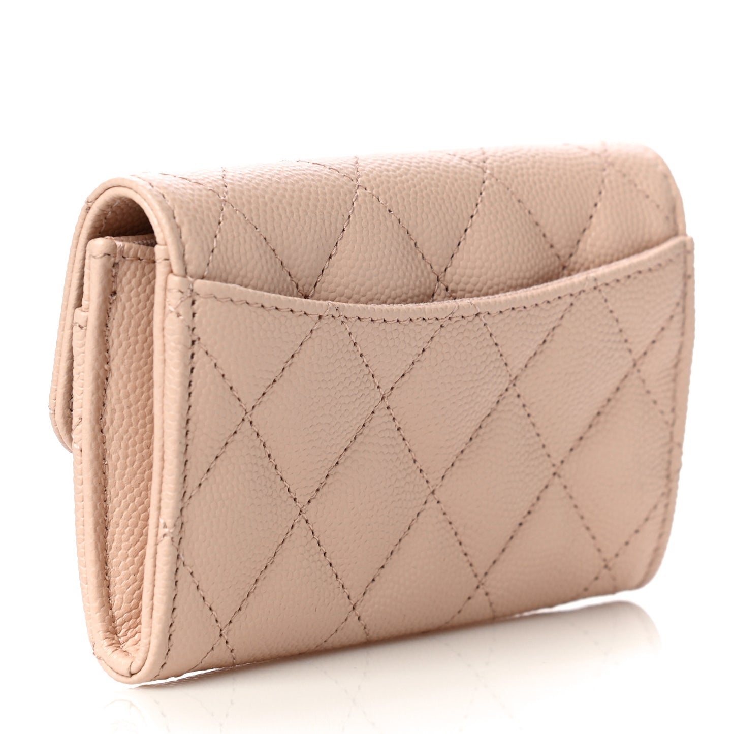Caviar Quilted Flap Card Holder Wallet Beige