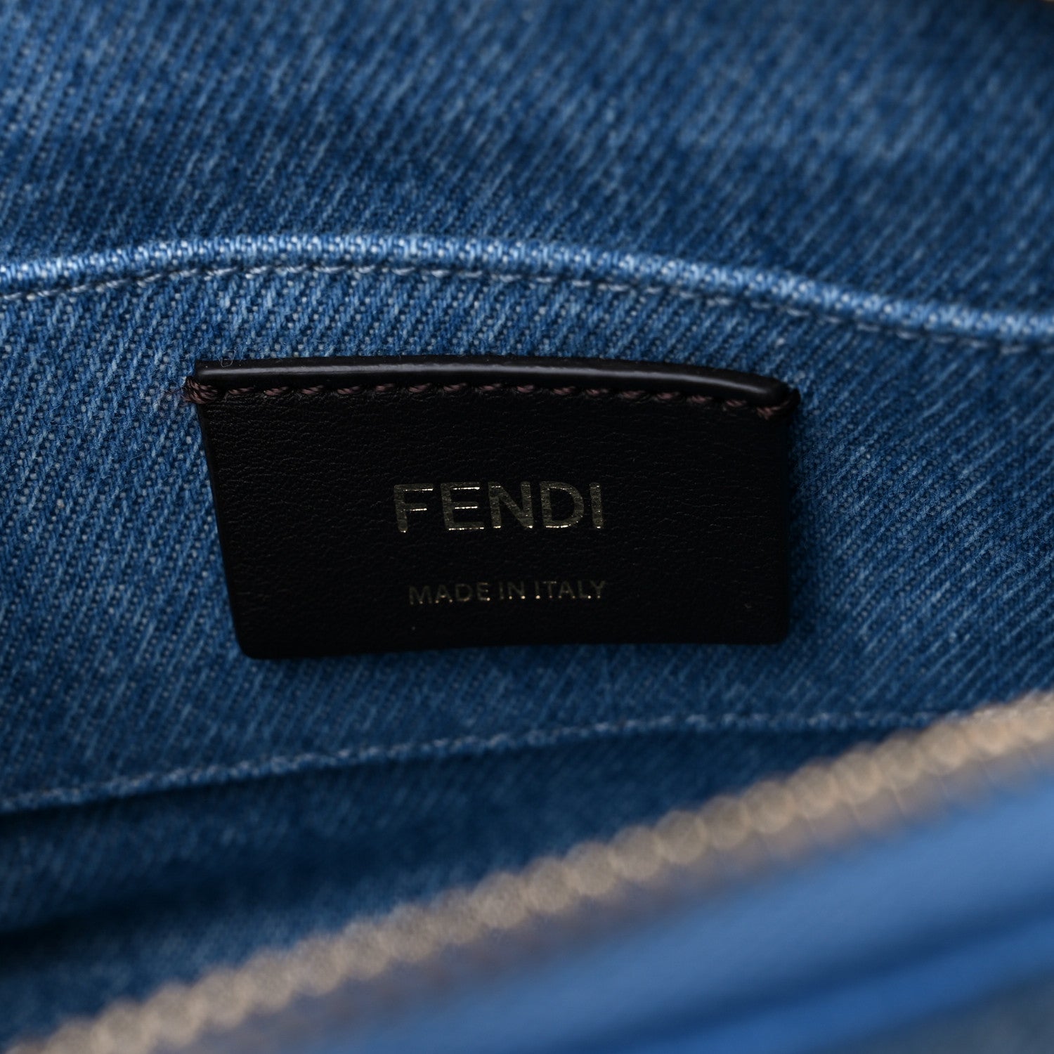 Fendi Denim Vitello King Plexiglass Logo Embroidered Mini By The Way Top Handle Boston Bag Denim Cuoio 6 of 9