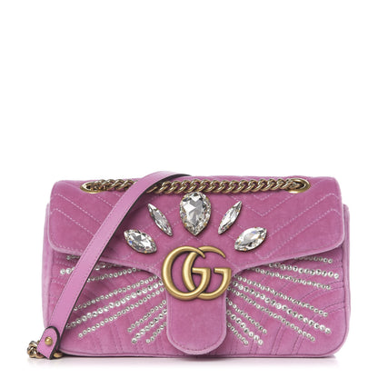 Gucci Velvet Matelasse Marquise Crystals Embroidered Small GG Marmont Shoulder Bag Malva 1 of 10