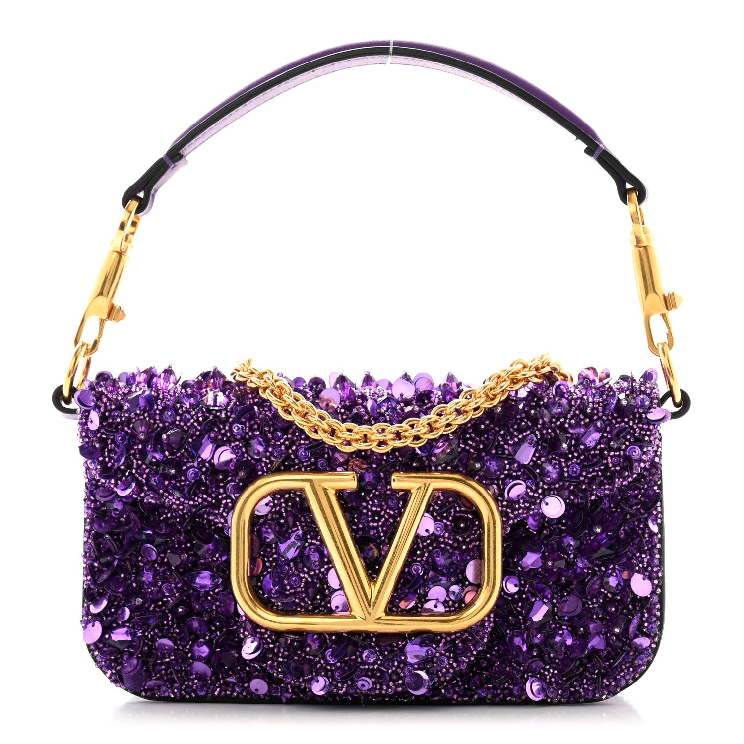 Valentino Garavani Sequin Vlogo Small Loco Shoulder Bag Purple 1 of 11