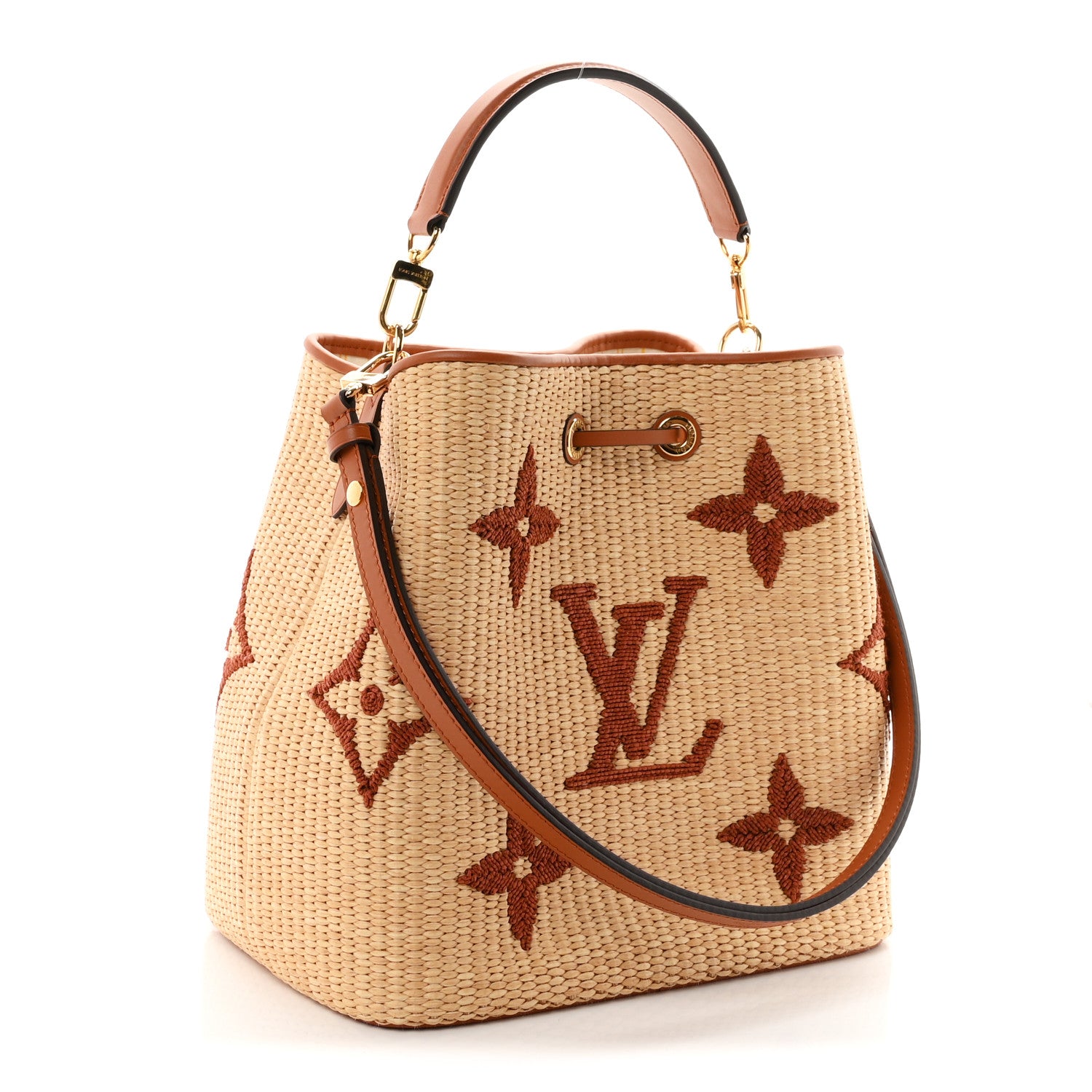 Louis Vuitton Raffia Calfskin Monogram Neonoe MM Tan 3 of 10