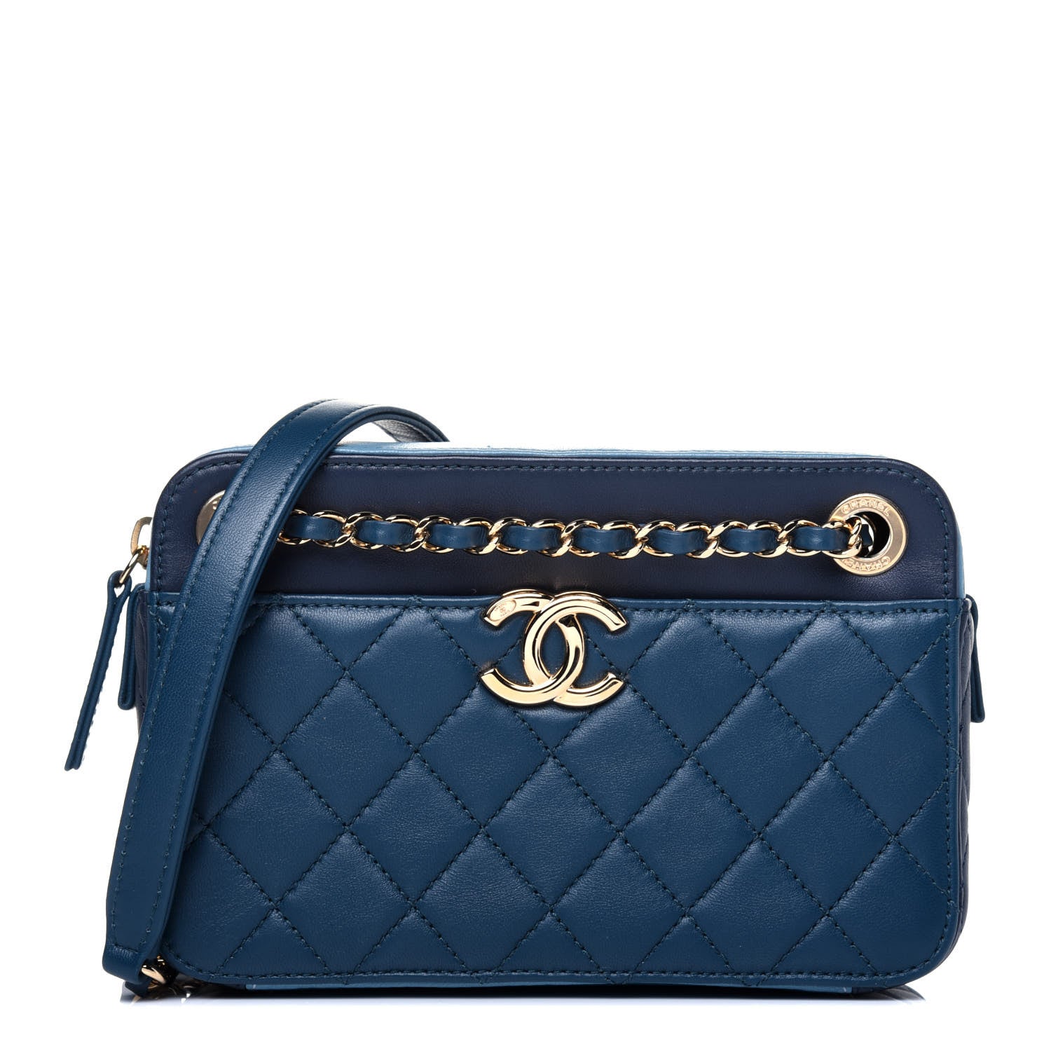 Chanel Lambskin Quilted Camera Case Blue 1 of 12