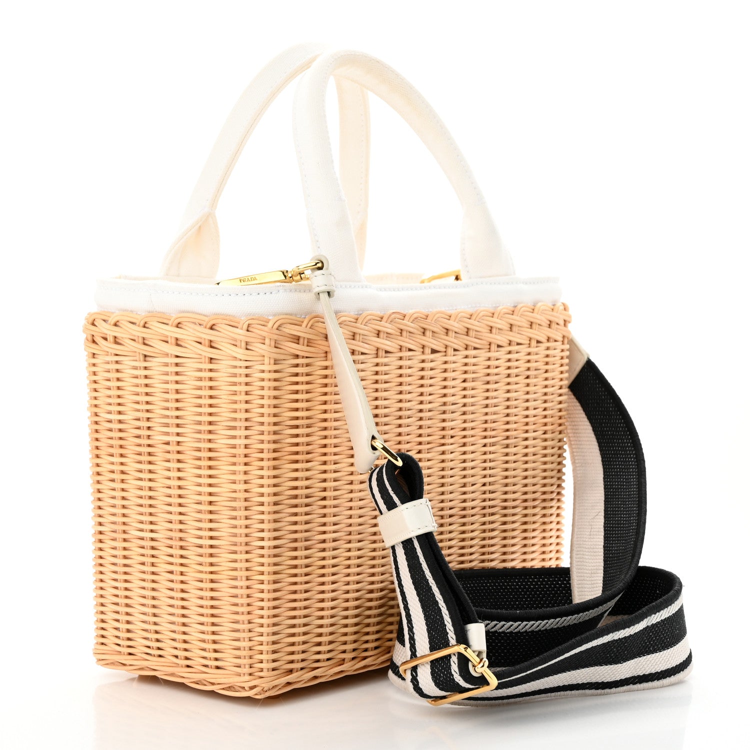Prada Wicker Canvas Tote Naturale White 3 of 11
