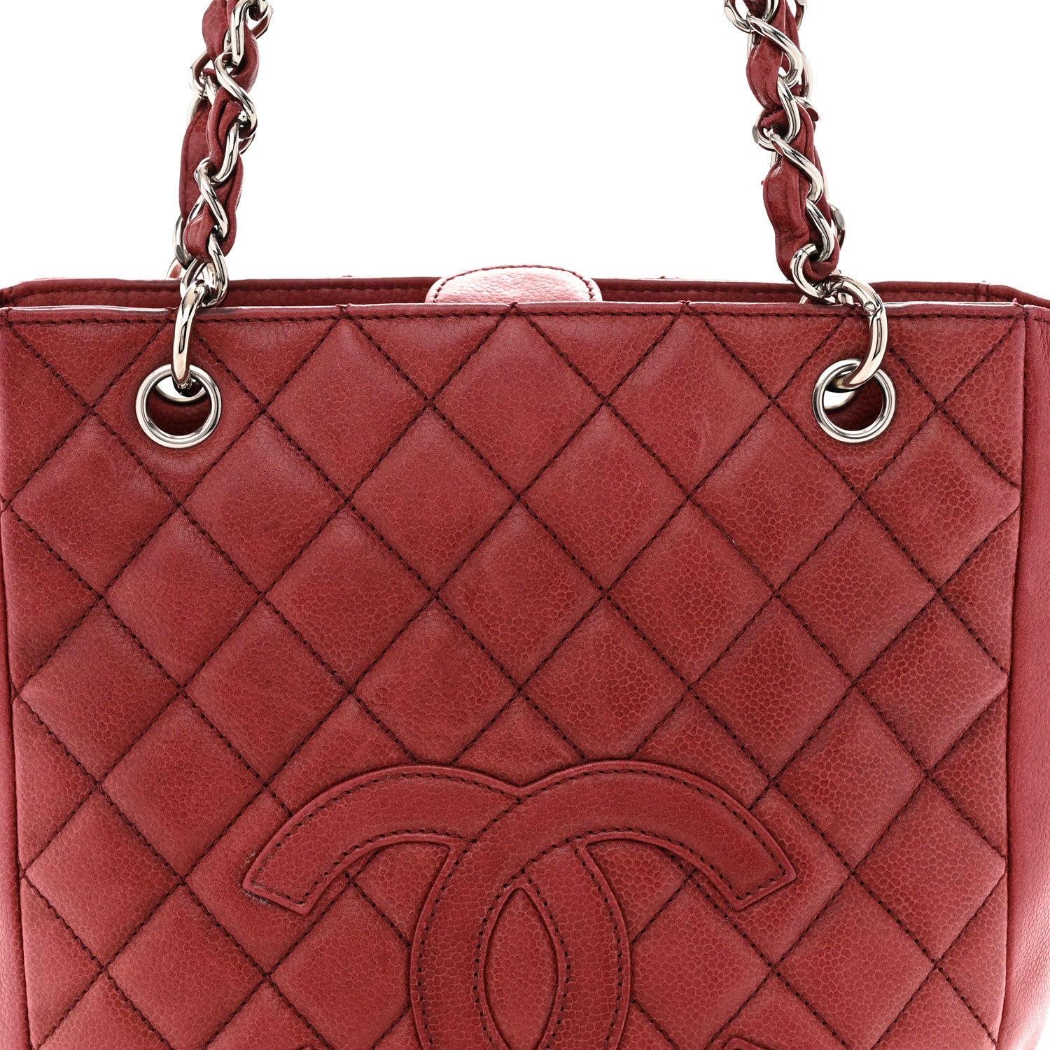 Chanel Caviar Quilted Petit Shopping Tote PST Red 8 of 12