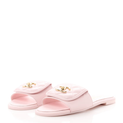 Chanel Lambskin Quilted Turnlock Flat Mules 38.5 Light Pink 3 of 10