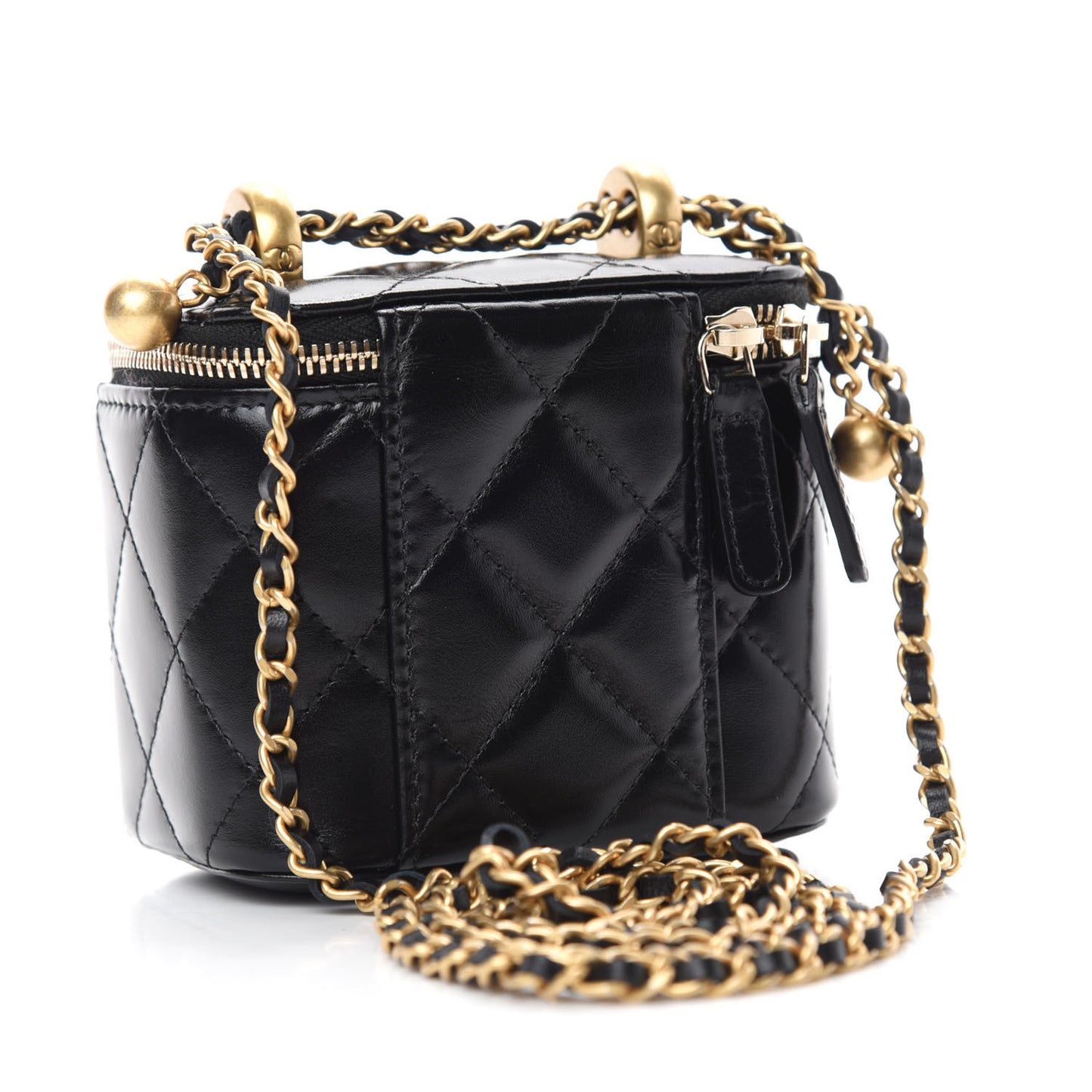 Calfskin Quilted Mini Perfect Fit Vanity Case With Chain Black