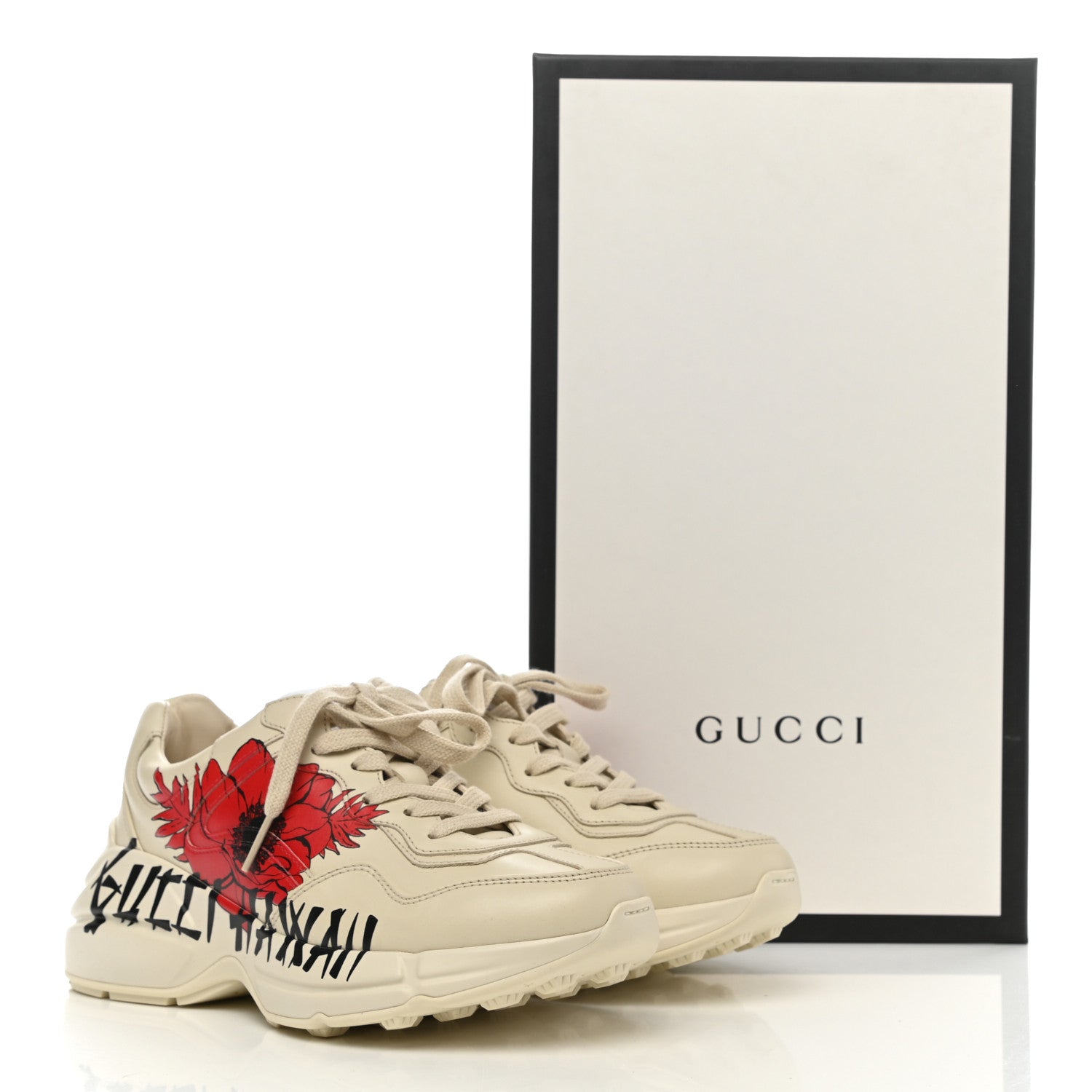 Gucci Calfskin Hawaii Print Womens Rhyton Sneakers 35.5 Ivory 9 of 9