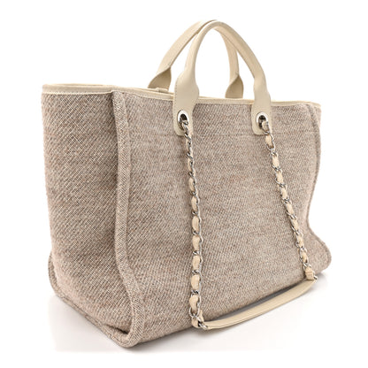 Chanel Mixed Fibers Calfskin Medium Deauville Tote Beige White 3 of 12