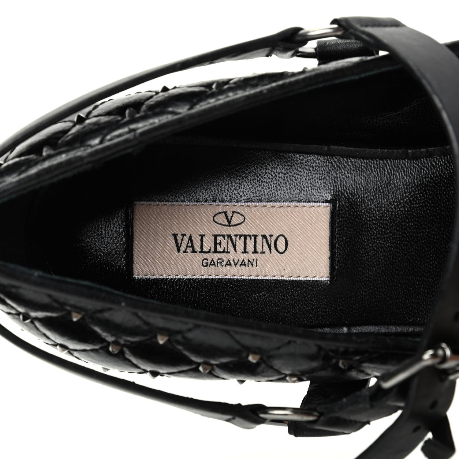 Valentino Garavani Crackled Lambskin Rockstud Spike Captoe Ballerina Flats 37 Black 8 of 10