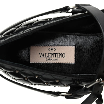 Valentino Garavani Crackled Lambskin Rockstud Spike Captoe Ballerina Flats 37 Black 8 of 10