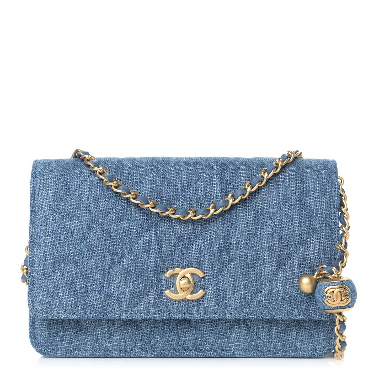 Denim Quilted CC Pearl Crush Wallet On Chain WOC Blue