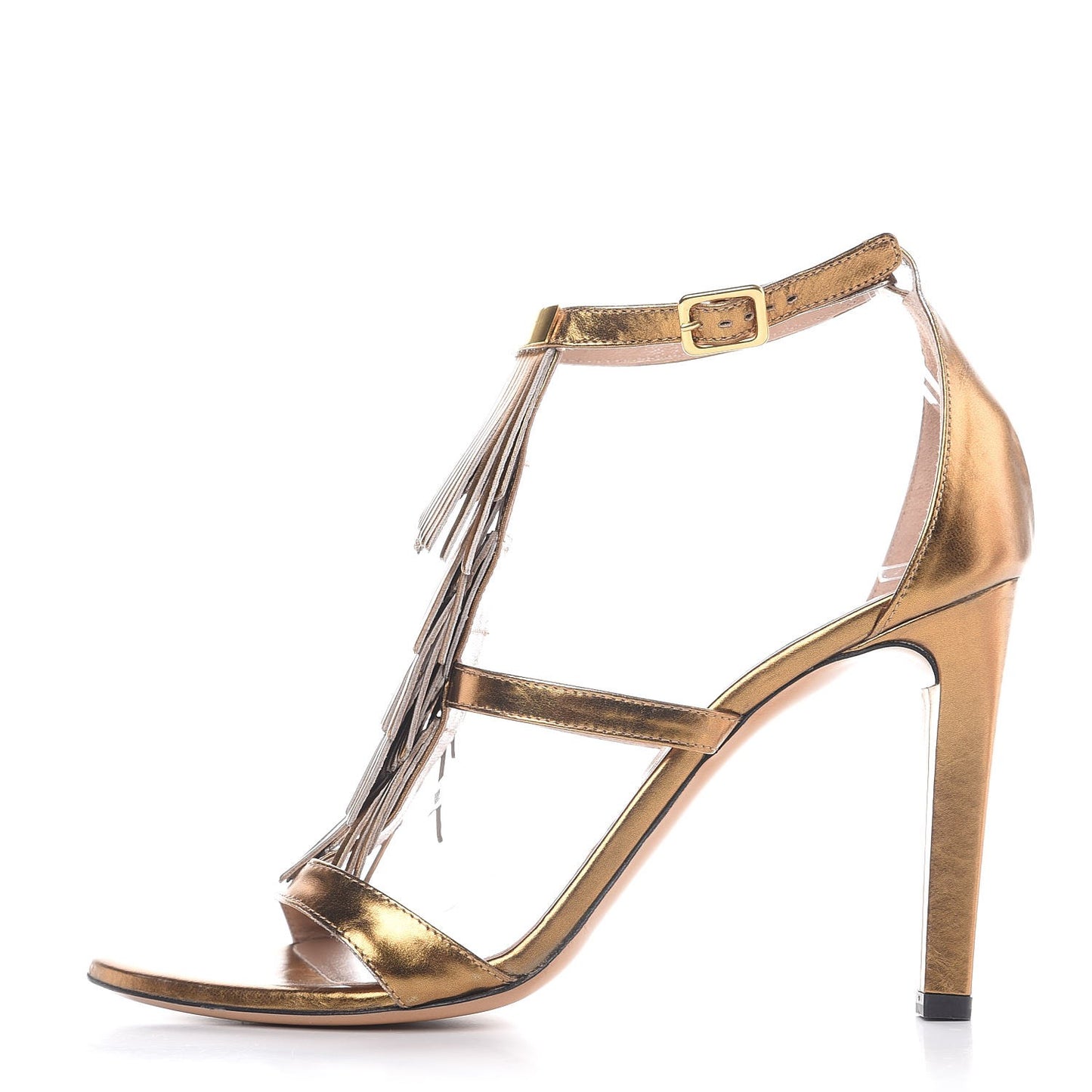 Metallic Calfskin Daniella 100 Crisscross Fringe Sandals 39.5 Gold