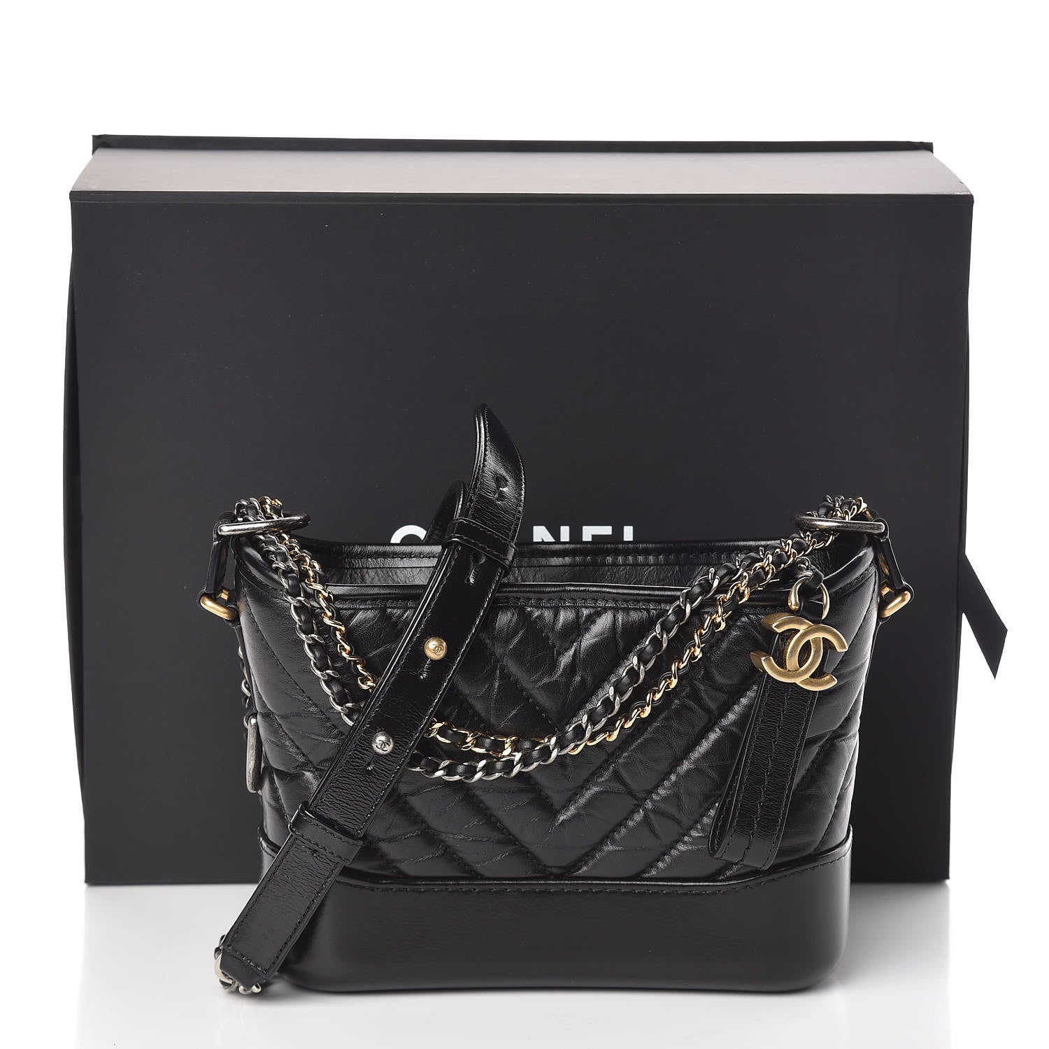 Chanel Aged Calfskin Chevron Quilted Small Gabrielle Hobo Black 10 of 10