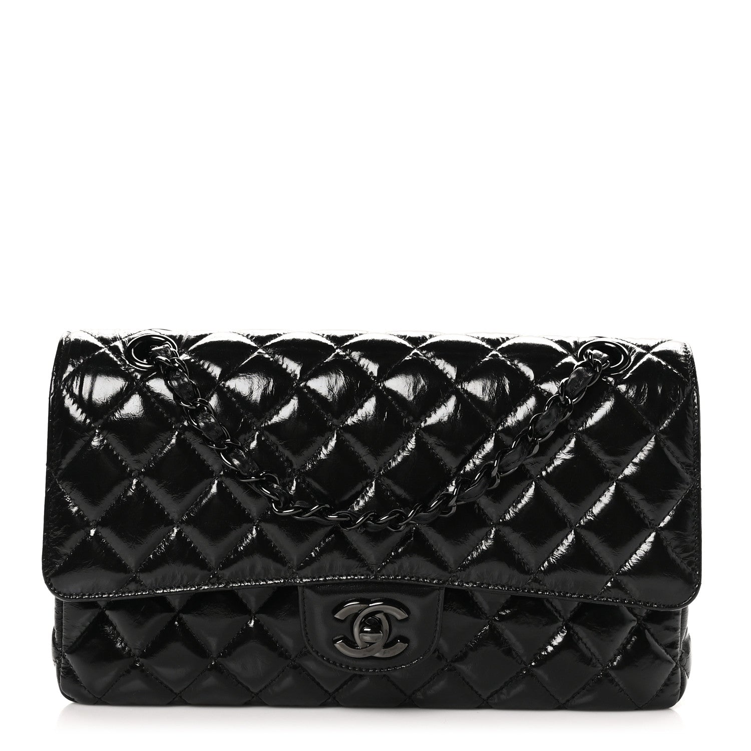 Chanel Shiny Crumpled Calfskin Quilted Medium Double Flap So Black 1 of 11