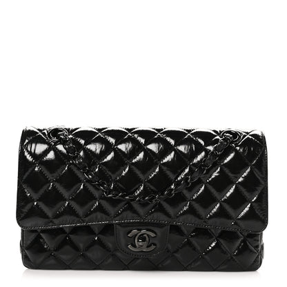 Chanel Shiny Crumpled Calfskin Quilted Medium Double Flap So Black 1 of 11