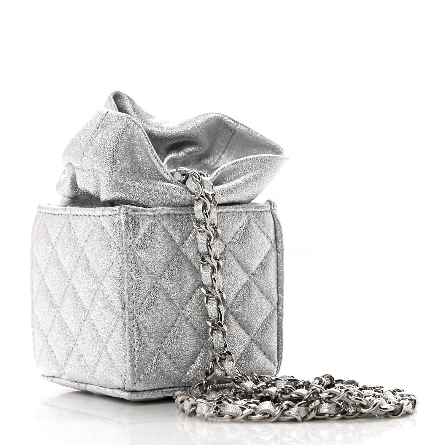 Chanel Metallic Caviar Quilted Mini Drawstring Bucket Bag Silver 2 of 8