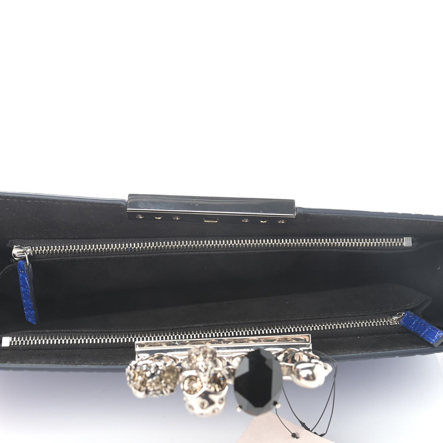 Calfskin Crocodile Embossed Knuckle Flat Clutch Blue